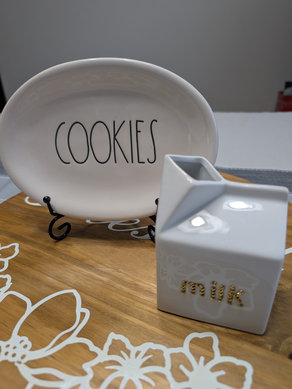Rae Dunn White 'COOKIES' Platter w/  Cordon Bleu White 'Milk' Ceramic Carton